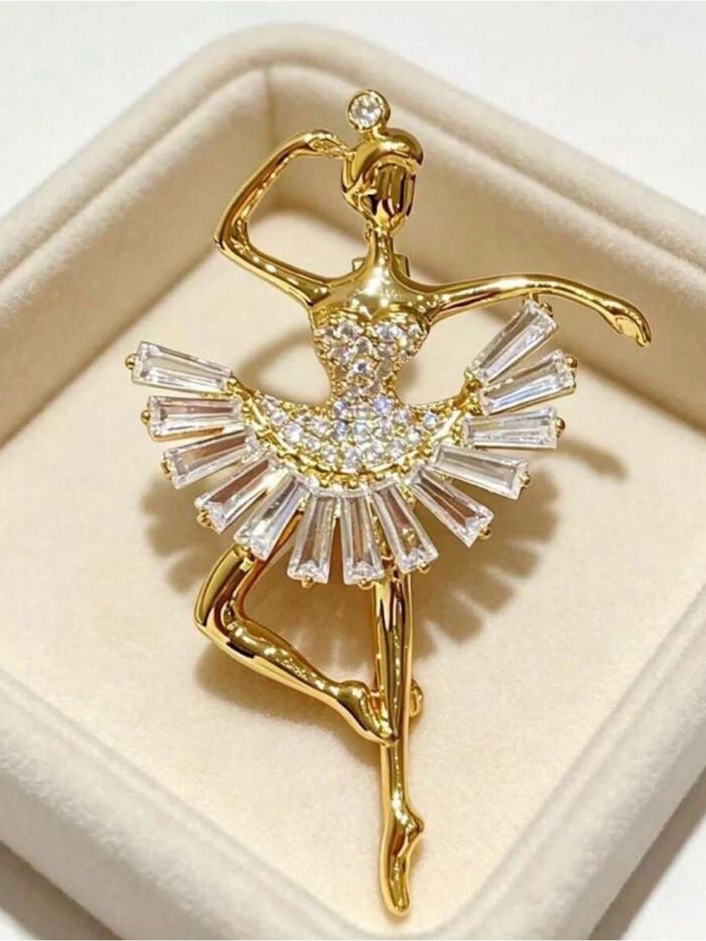Gold Ballerina Crystal Brooch - Elegant Women's Jewelry